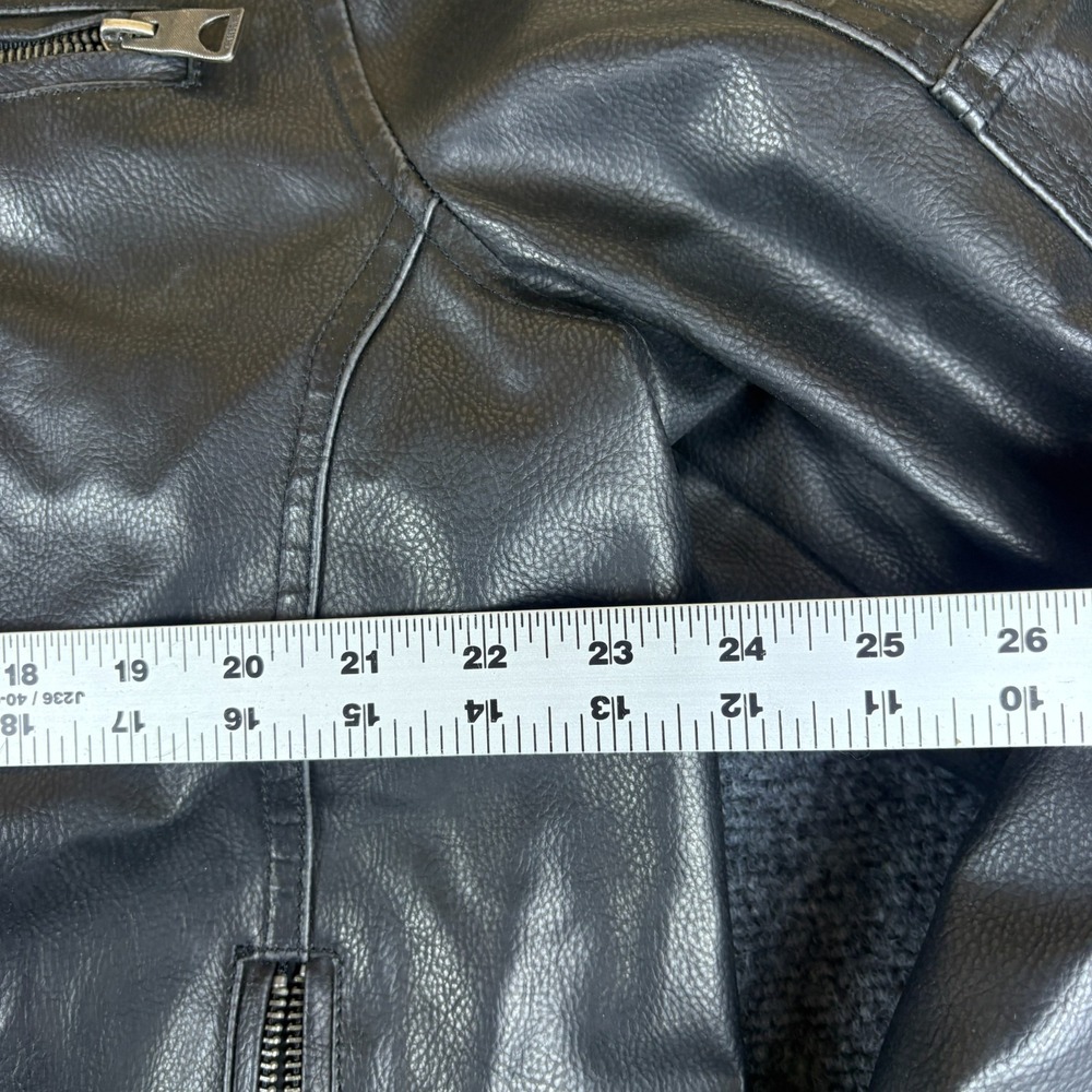 Guess Motorcycle Jacket Mens XL Black Faux Leather Removable Hooded Full Zip - Picture 3 of 8